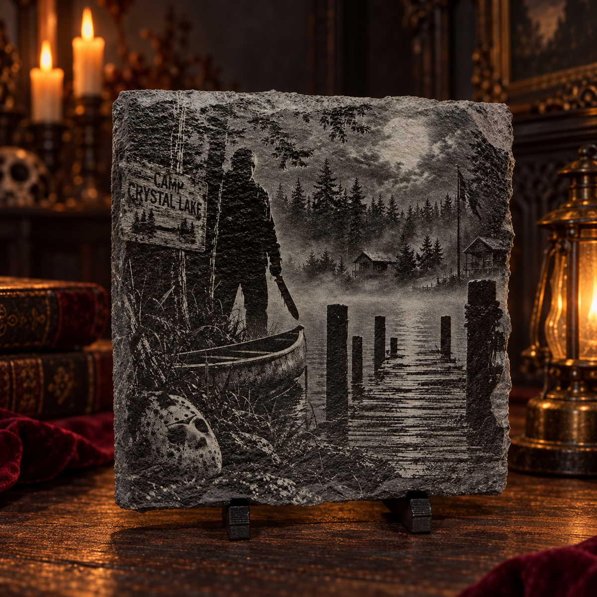 Horror Movie Night Slate Coaster Set – 4 Piece Nightmare Collection