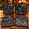 Engraved Wolf Slate Coaster Set – 4 Piece Wildlife Collection