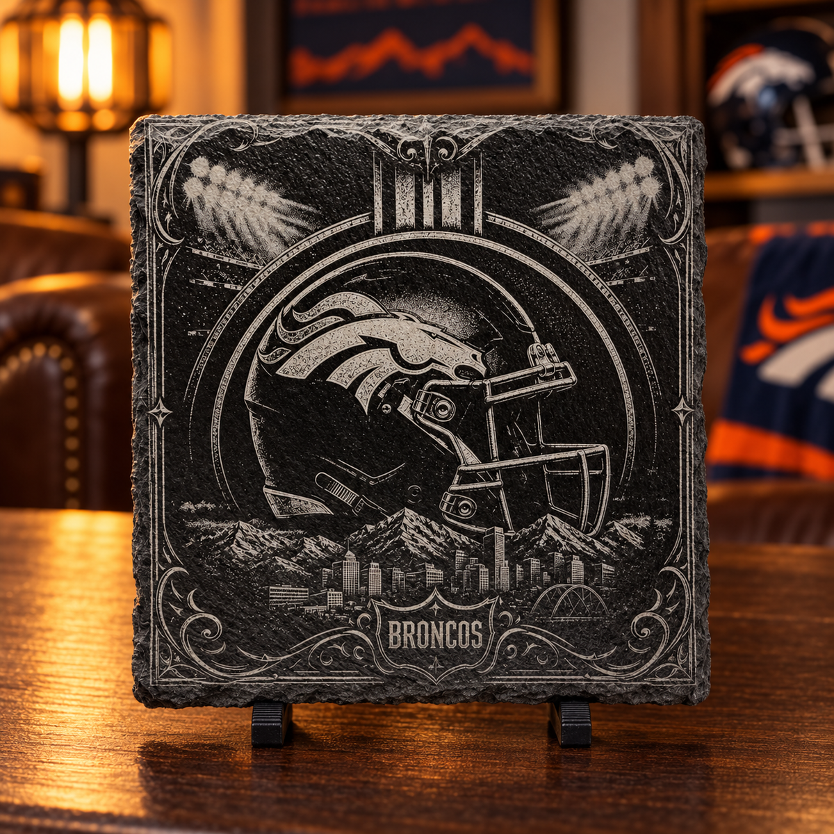 Denver Broncos Engraved Slate Coaster Set – 4 Pieces
