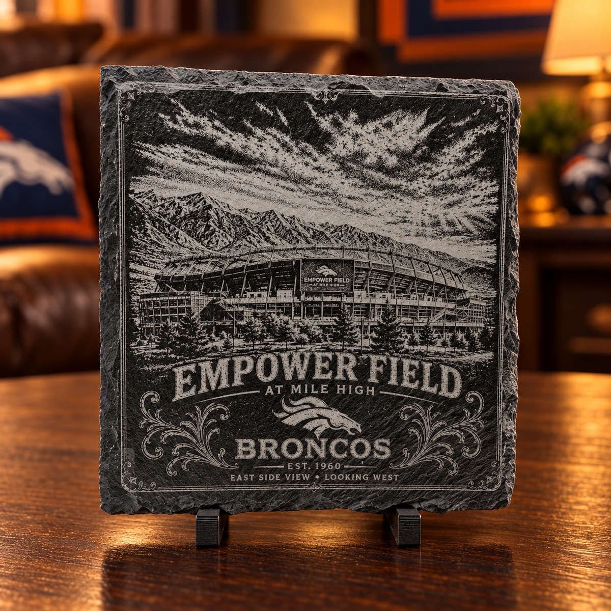 Denver Broncos Engraved Slate Coaster Set – 4 Pieces