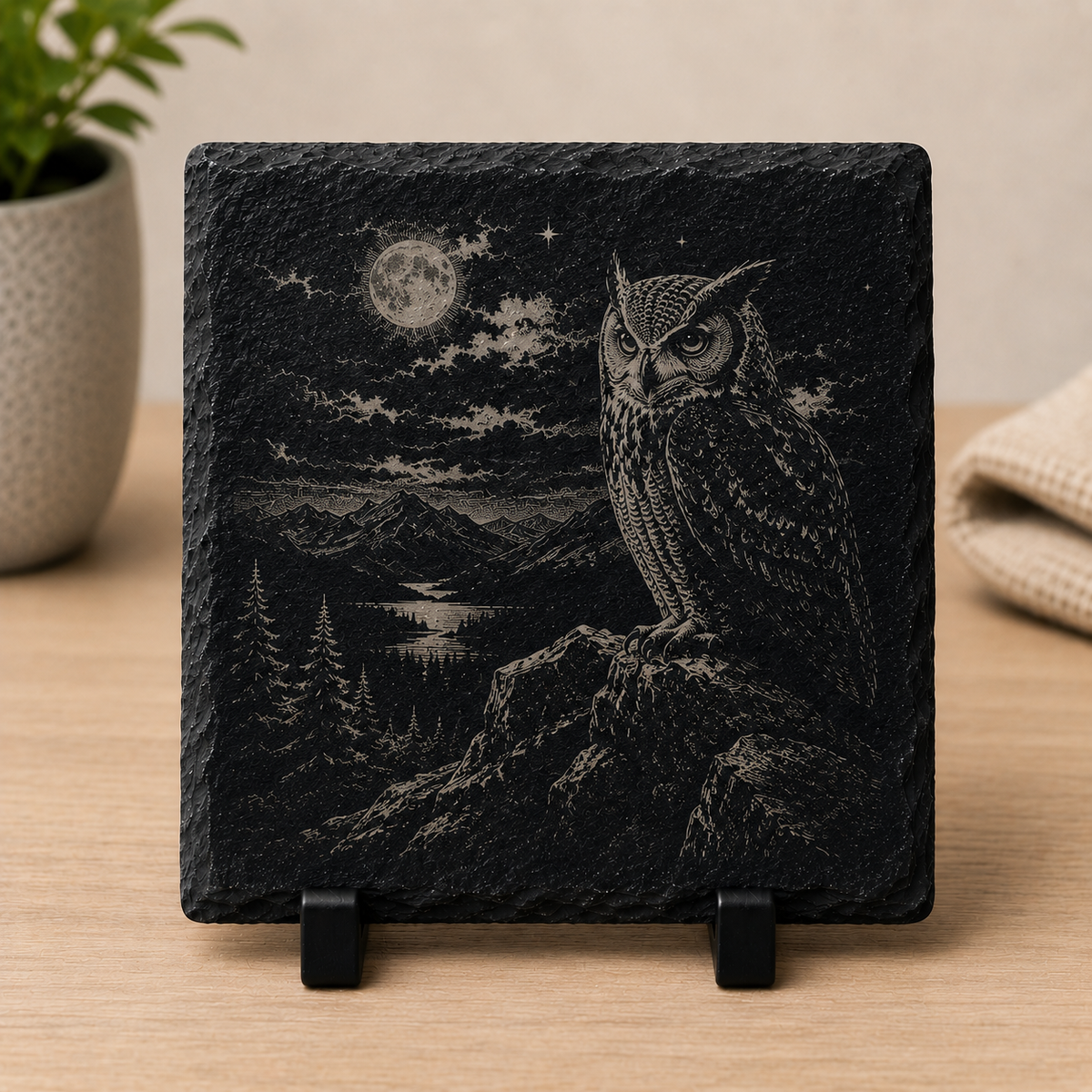 Night Owl Slate Coaster Set – Laser Engraved Owl Collection