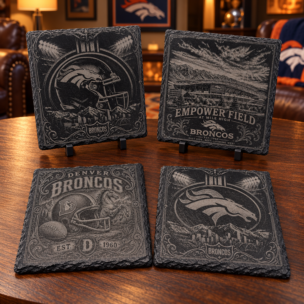 Denver Broncos Engraved Slate Coaster Set – 4 Pieces