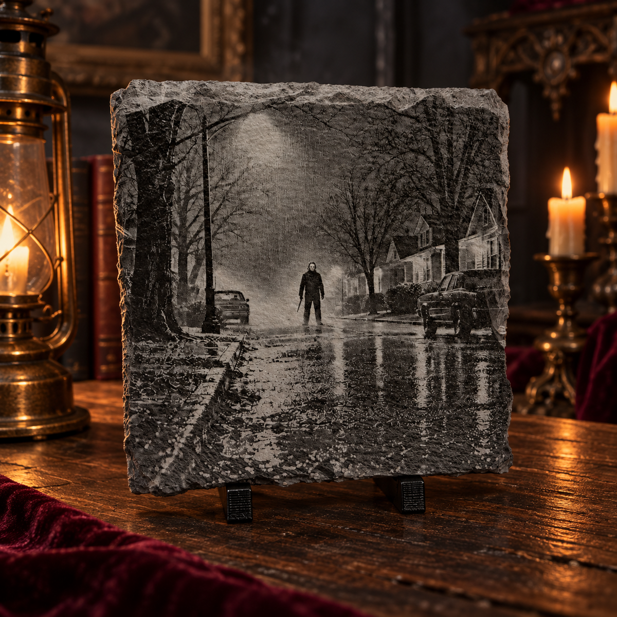 Horror Movie Night Slate Coaster Set – 4 Piece Nightmare Collection