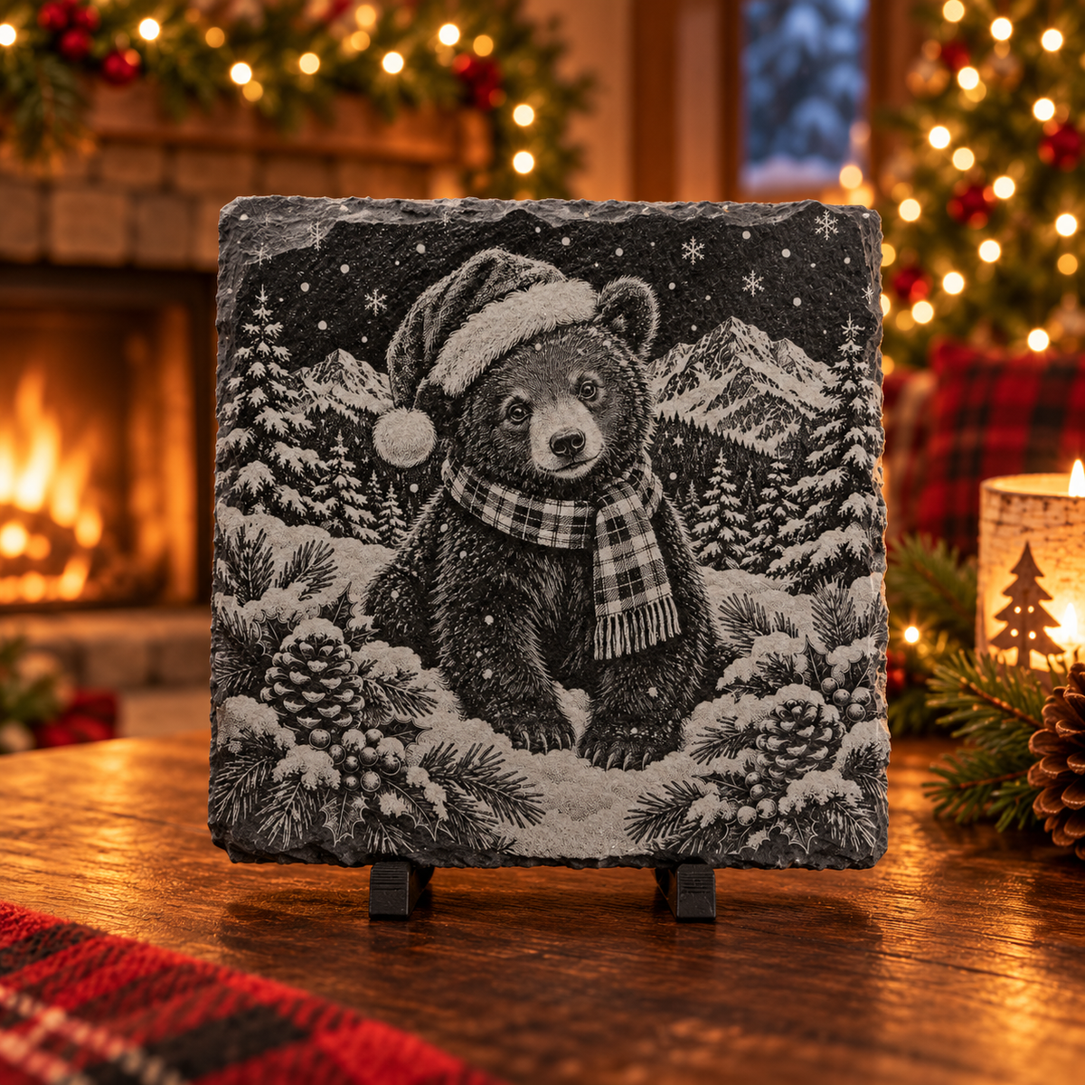 Mountain Christmas Slate Coaster Set – 4 Piece Holiday Collection