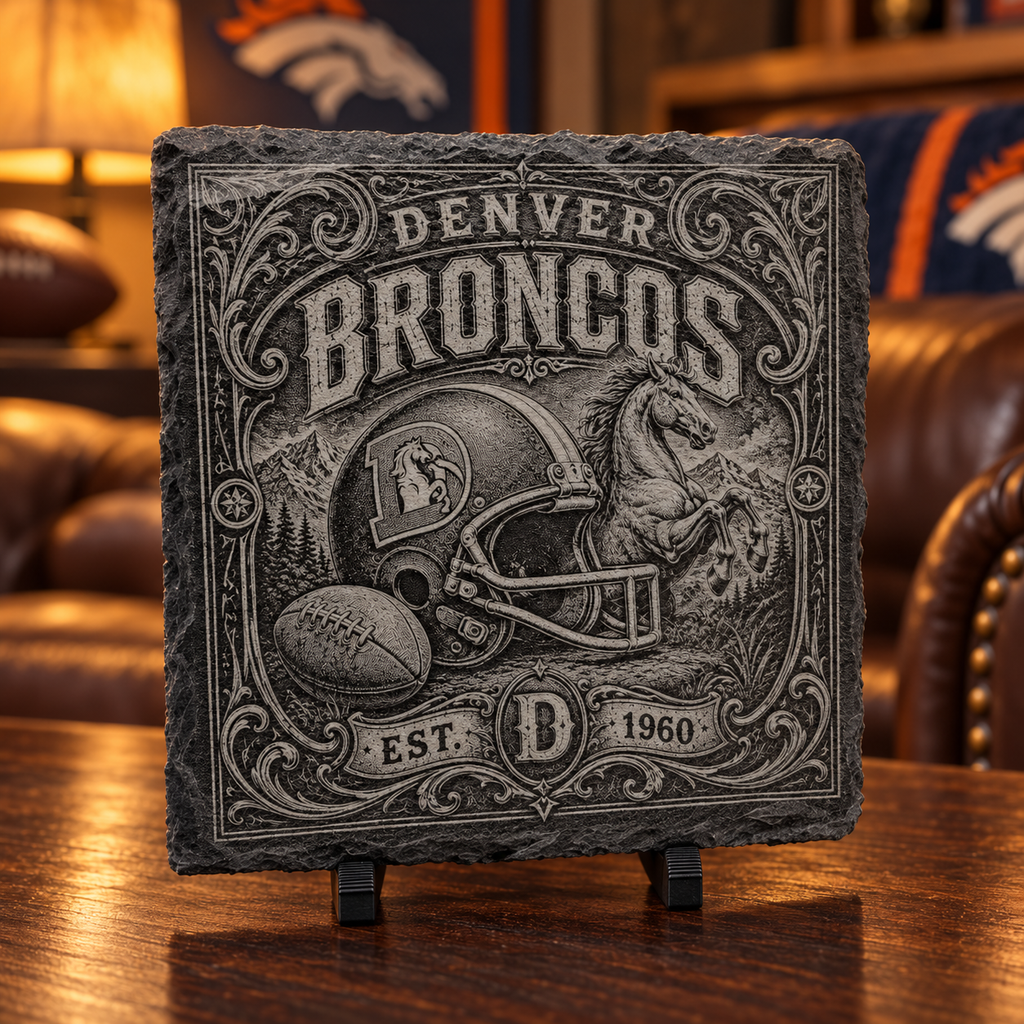 Denver Broncos Engraved Slate Coaster Set – 4 Pieces