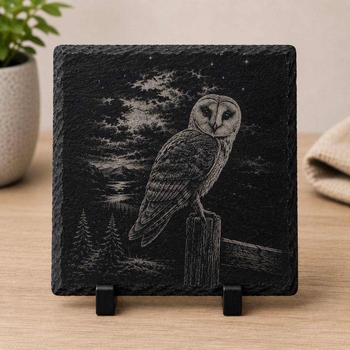 Night Owl Slate Coaster Set – Laser Engraved Owl Collection