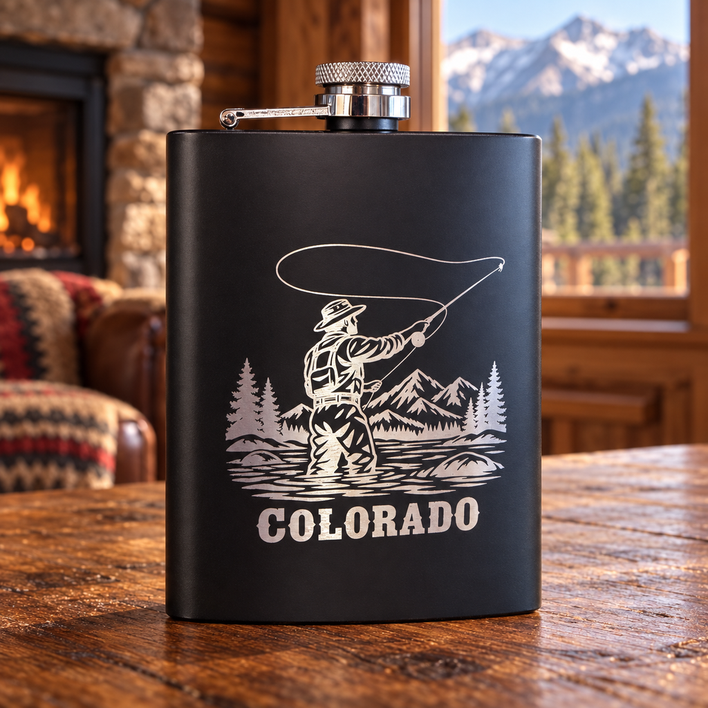 Colorado Fly Fishing Engraved Flask – 8 oz