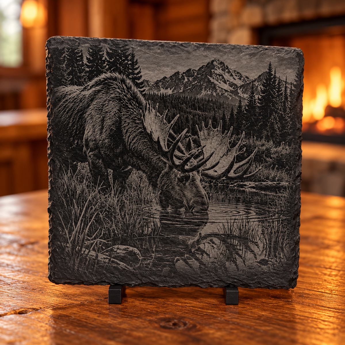 Engraved Moose Slate Coaster Set – 4 Piece Mountain Wildlife Collection