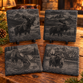 Engraved Moose Slate Coaster Set – 4 Piece Mountain Wildlife Collection