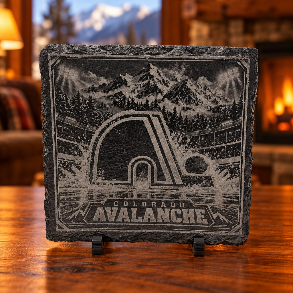 Slate coaster with vintage Colorado Avalanche inspired design