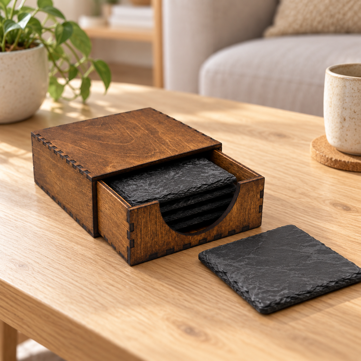 wood coaster box coffee table; coasters sold separately